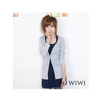 [WIWI]純色素面木質排釦棉質連帽外套~灰色