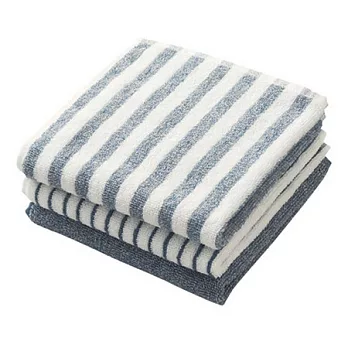 [MUJI 無印良品]棉條紋手巾3件組/藍色