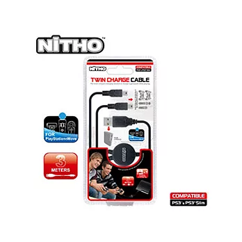 【NITHO】PS3 Twin Charge Cable 手把雙頭充電線