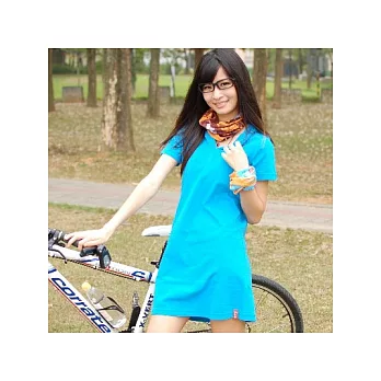 MIT☆日系潮流☆經典素雅款☆短袖純棉長版T☆連身裙(天空藍色L)