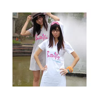 台灣製-不敗流行蝴蝶款☆超顯瘦☆純棉長版T☆連身裙(純淨白S)