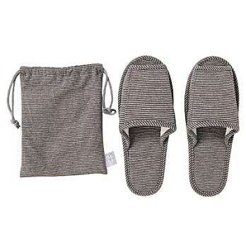 [MUJI 無印良品]棉混天竺攜帶式可洗拖鞋/棕×灰條紋.M