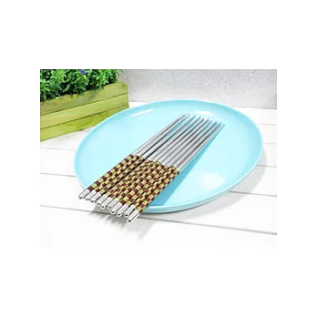 《 CLC 》酒紅色方格不鏽鋼筷組5雙入