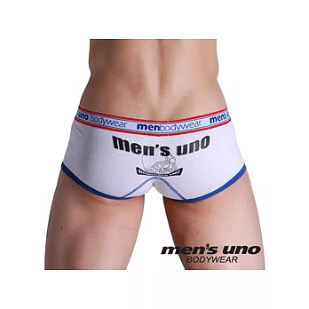 【men’s uno BODYWEAR】 LOGO運動風賽車頭盔白色四角褲/L