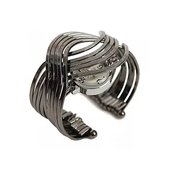 Watch-123 神秘舞孃 黑色線型交叉手環腕錶