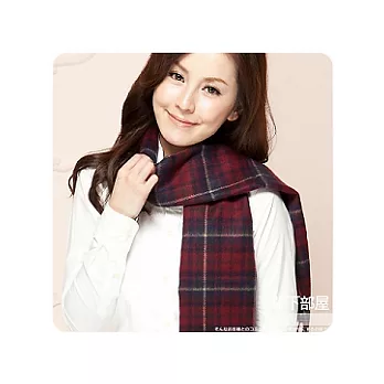 【靴下部屋】威爾斯英式格紋圍巾-酒紅沉藍格