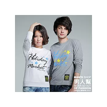 【男人幫】T5392＊自創品牌【歡樂假日市集長袖T恤】白色2號