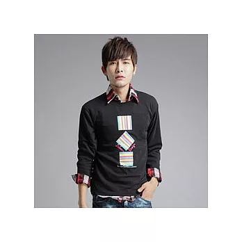T5485＊自創品牌【幾何Zoboo方形長袖T恤】黑色4XL