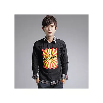 【男人幫】T5484＊自創品牌【Zoboo放射狀方塊長袖T恤】黑色3XL
