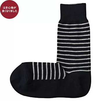 [MUJI 無印良品]男棉混橫紋直角短襪深藍26-28