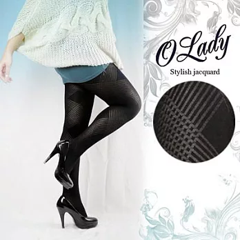 【OLady】秋冬百搭緹花造型褲襪-大菱格紋黑