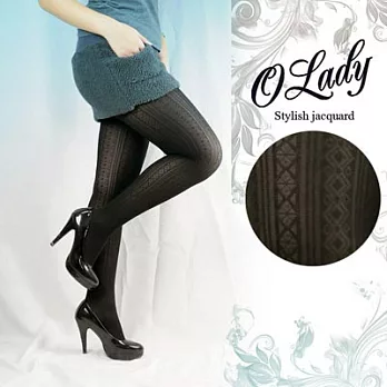 【OLady】秋冬百搭緹花造型褲襪-直紋菱格黑