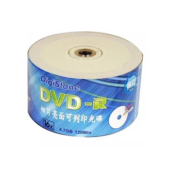 DigiStone 精碟正A級 光澤相片防水3760dpi 滿版亮面可印片16X DVD-R(50片裸裝X1) 50PCS