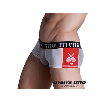 【men’s uno BODYWEAR】網球拍圖案網布紅藍拼接花灰色四角褲/M
