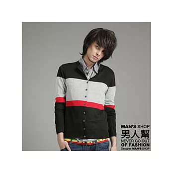 【男人幫】C5253＊【圓領橫紋拼接針織外套】黑色L