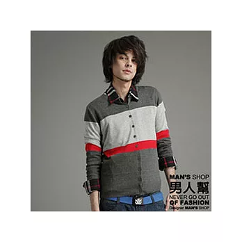 【男人幫】C5253＊【圓領橫紋拼接針織外套】灰色L