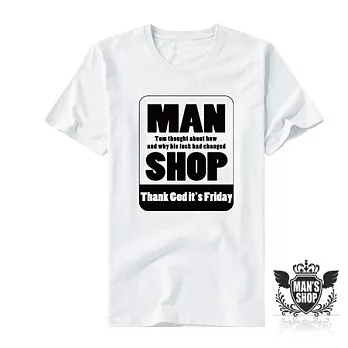 【男人幫】T0782＊自創品牌【MAN SHOP長方粗體短袖T恤】白色2號-女生(M)