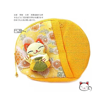 【和風招財貓】日本˙吉祥貓咪雙拉鍊化妝包-錦黃