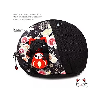 【和風招財貓】日本˙吉祥貓咪雙拉鍊化妝包-黑系