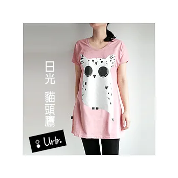 ：Urb.【日光貓頭鷹。獨創設計T恤】女/粉/長版T洋裝款/F