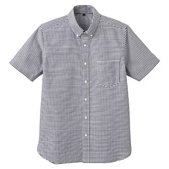 [MUJI 無印良品]男棉抗皺細格紋短袖襯衫深藍M
