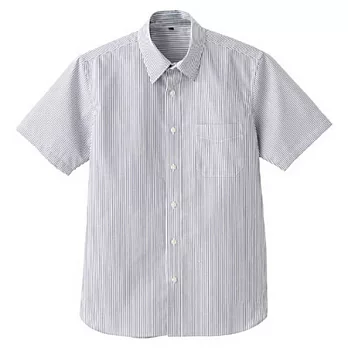 [MUJI 無印良品]男棉抗皺直紋短袖襯衫深藍M