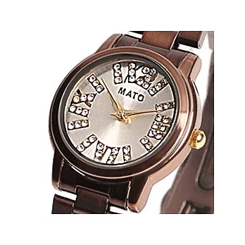 Omxus 浮光戀影小圓褐色時尚腕錶-白