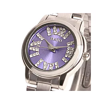 Omxus 浮光戀影小圓白色時尚腕錶-紫