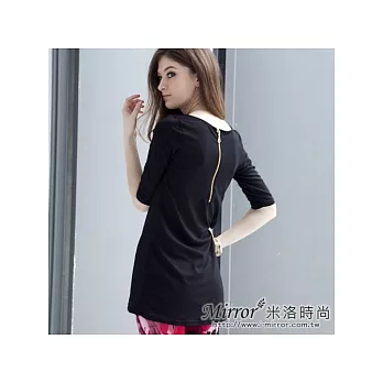 【Mirror米洛時尚】 前短後長拉鍊七分袖洋裝MIT台灣製造/黑S