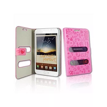 Samsung Galaxy Note專用可愛壓紋手機皮套-桃紅