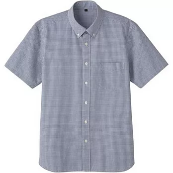 [MUJI 無印良品]男有機水洗細格短袖襯衫淺藍L