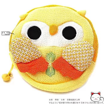 【和風招財貓】日本˙招福貓頭鷹拉鍊收納包-錦織黃