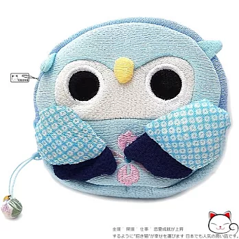 【和風招財貓】日本˙招福貓頭鷹拉鍊收納包-湖水藍