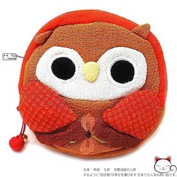 【和風招財貓】日本˙招福貓頭鷹拉鍊收納包-福橘