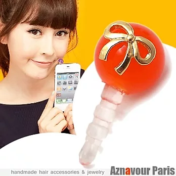 【Aznavour】Q蝴蝶結˙手機耳機防塵塞-Orange