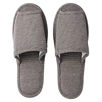 [MUJI 無印良品]棉混天竺攜帶式可洗拖鞋/棕x灰條紋/L棕x灰條紋