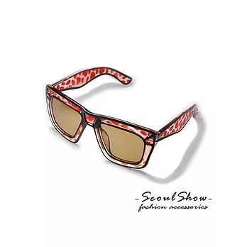 【Seoul Show】前衛覺醒透名鏡框 單色色調太陽眼鏡(77261-亮紅豹紋)