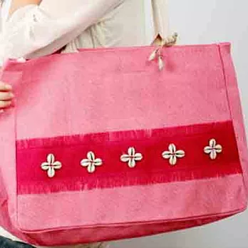 【KK Jute Bag 潮麻包】貝殼花海洋風-肩背手提二用包/粉綠粉紅色