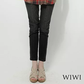 【WIWI】顯瘦圓弧立體車線後口袋牛仔煙管褲(共二色M~XL)M黑