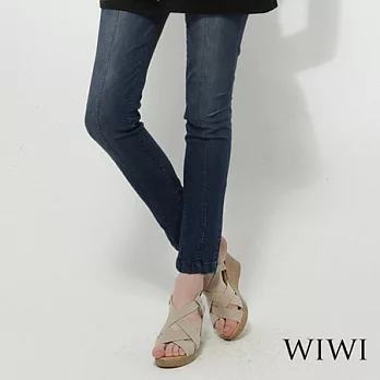 【WIWI】顯瘦圓弧立體車線後口袋牛仔煙管褲(共二色M~XL)L深藍