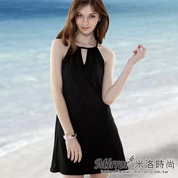 【Mirror米洛時尚】裸肩繞頸罩衫洋裝MIT台灣製造/黑S裸肩繞頸罩衫洋裝MIT台灣製造