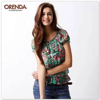 ORENDA 花園派對雪紡上衣S湖水綠