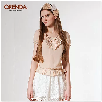 ORENDA 夏日甜心雪紡荷葉上衣S米黃色