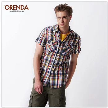 ORENDA 鮮豔格紋雙口袋反摺襯衫S橘紅格
