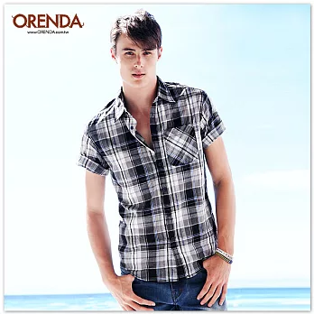ORENDA 格紋單口袋襯衫S黑灰