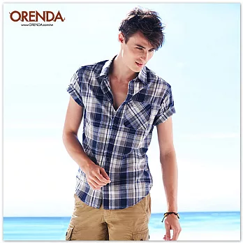 ORENDA 格紋單口袋襯衫S藍灰