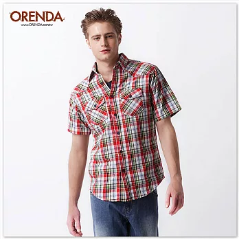ORENDA 彩格紋雙口袋襯衫S紅格