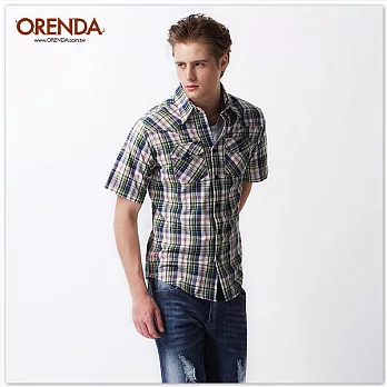 ORENDA 彩格紋雙口袋襯衫S藍格