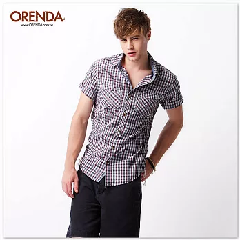 ORENDA 隨性抽繩格紋襯衫-男S紅黑格紋