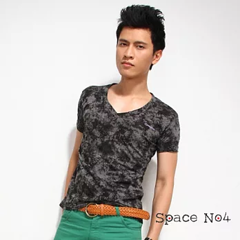 【Space N04】韓風V領滿版渲染設計短袖棉質短T(黑)FREE黑色
